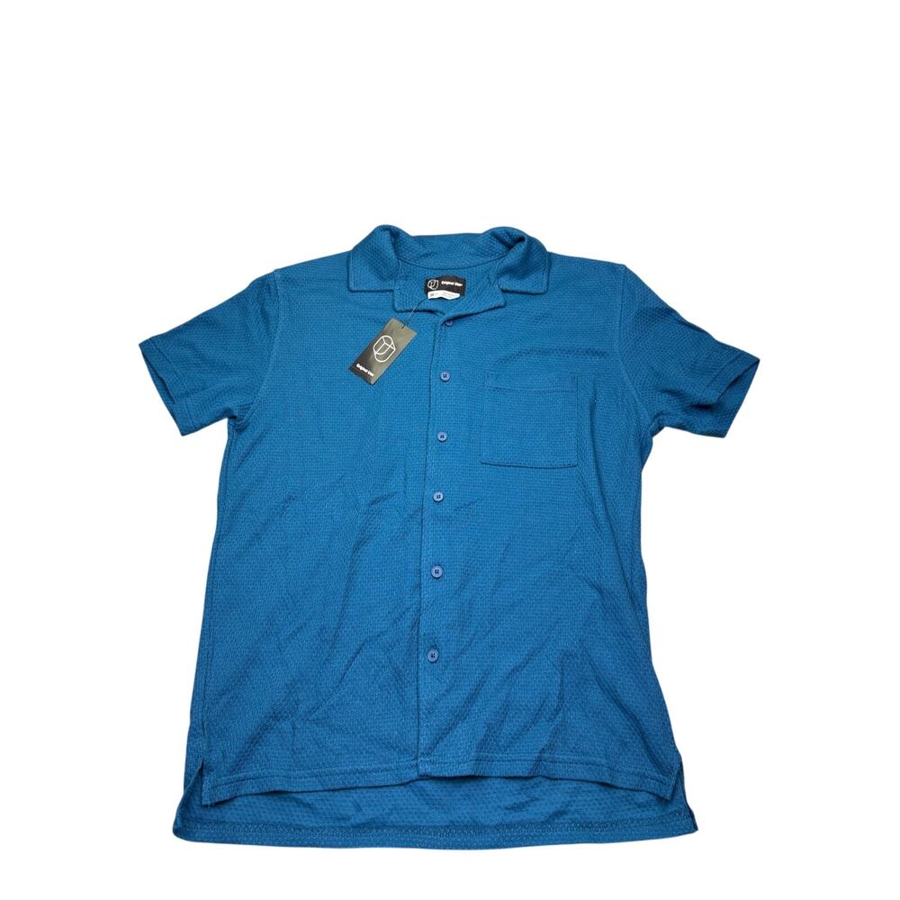 Original Use Blue Textured Button Front Shirt Men's Medium Short Sleeve